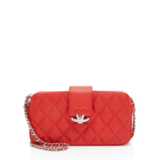 Chanel Calfskin CC Box Double Zip Clutch Bag