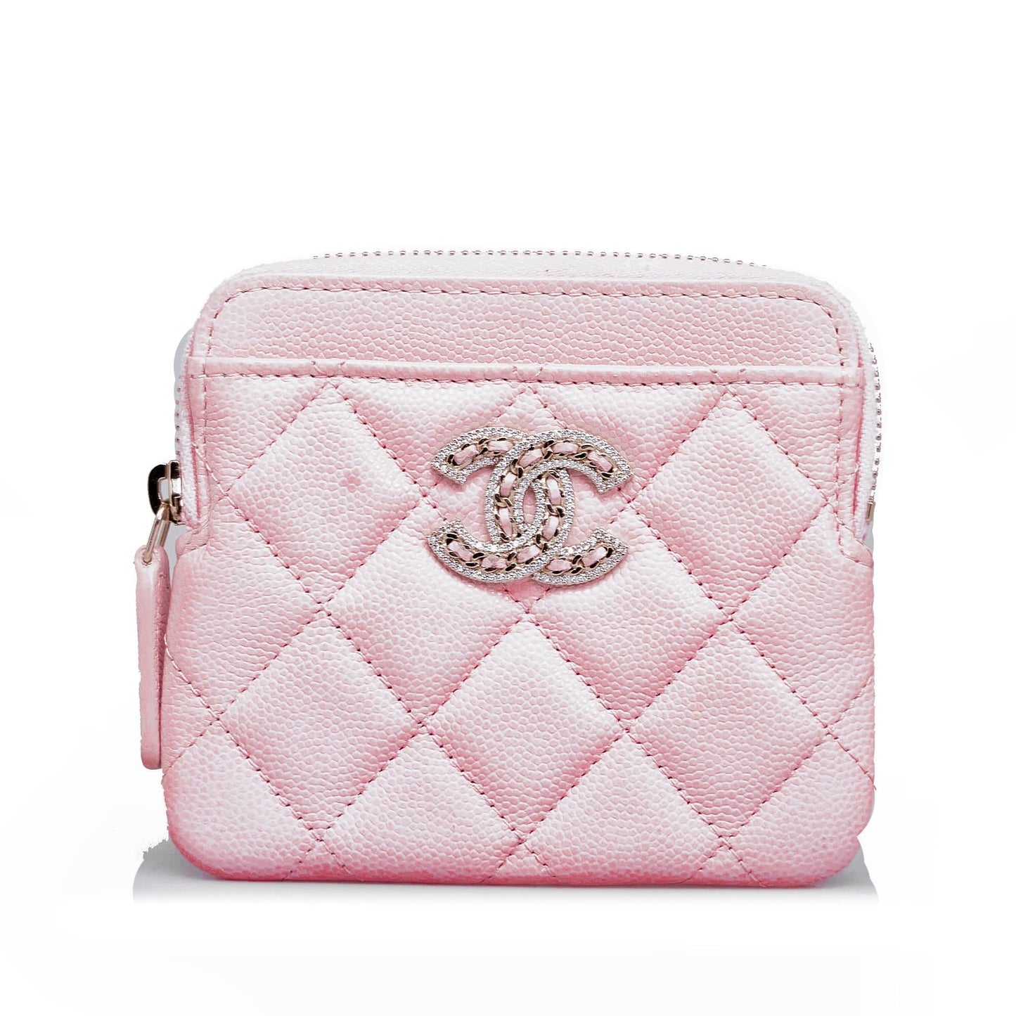 Chanel Caviar CC Crystal Woven Square Zip Wallet Case