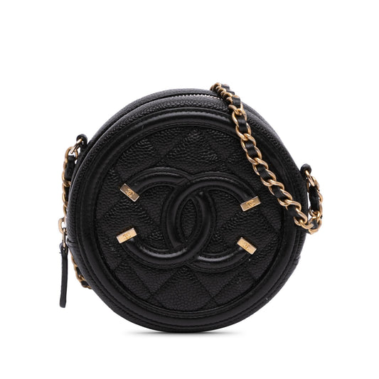 Chanel Caviar CC Filigree Round Clutch Bag
