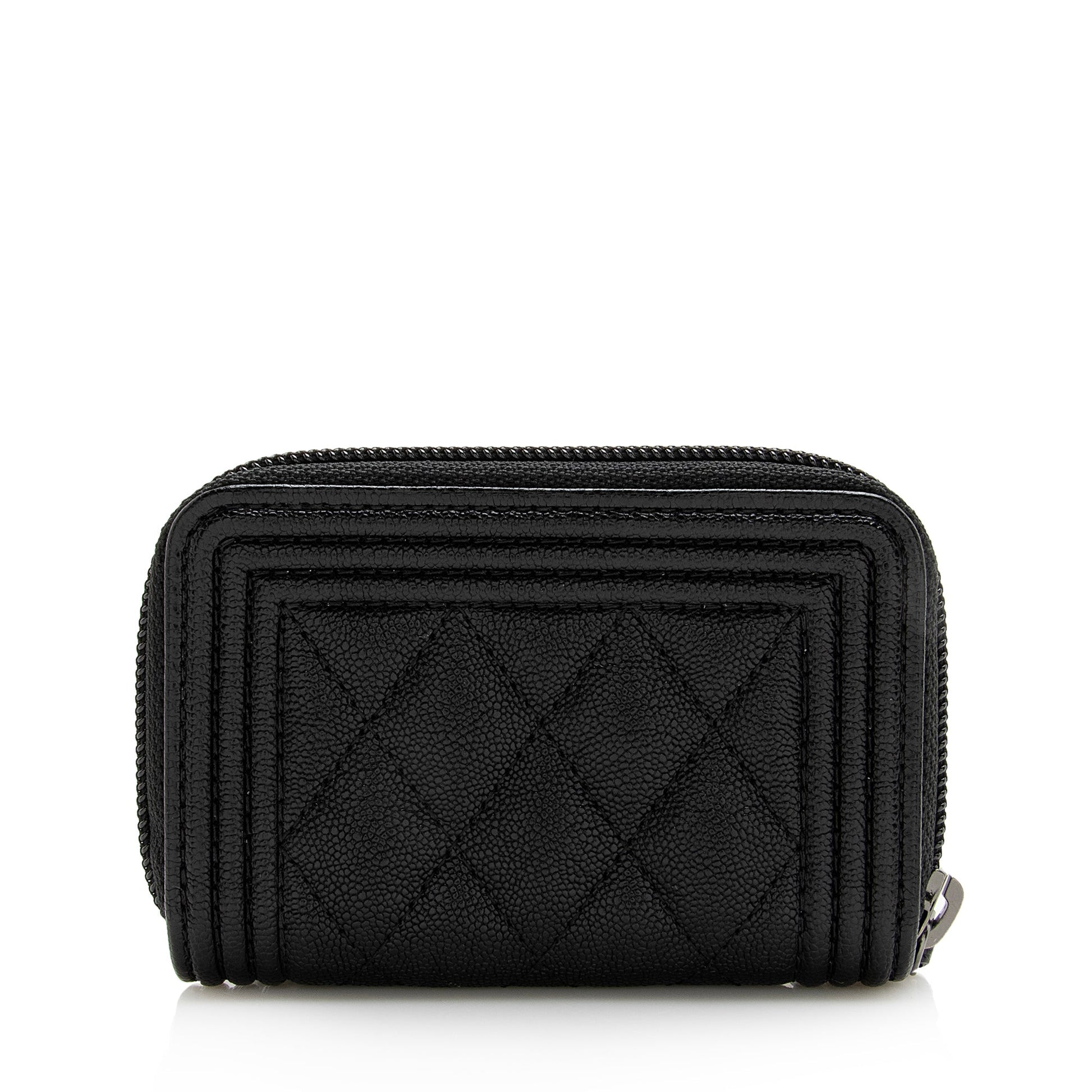 Chanel Caviar Boy Zip Coin Purse SHF Leather Wallet Case
