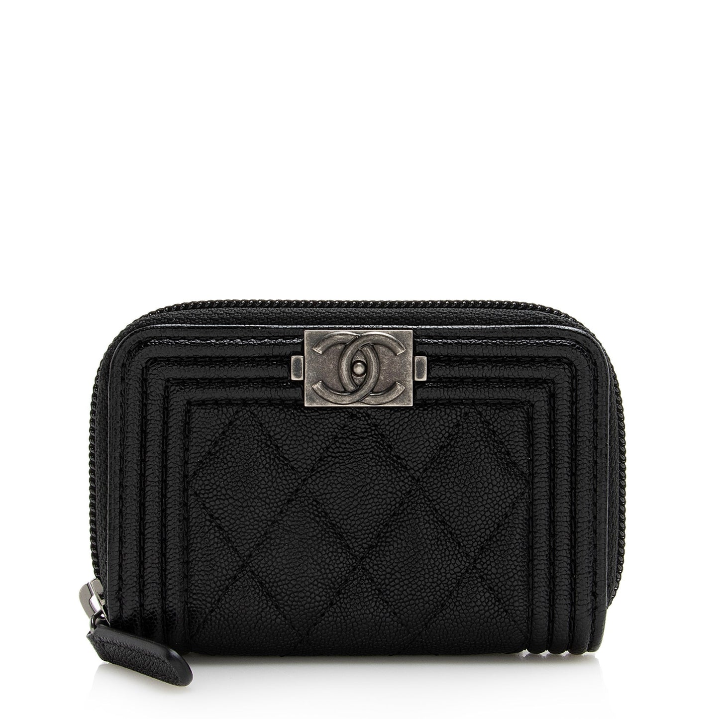 Chanel Caviar Boy Zip Coin Purse SHF Leather Wallet Case