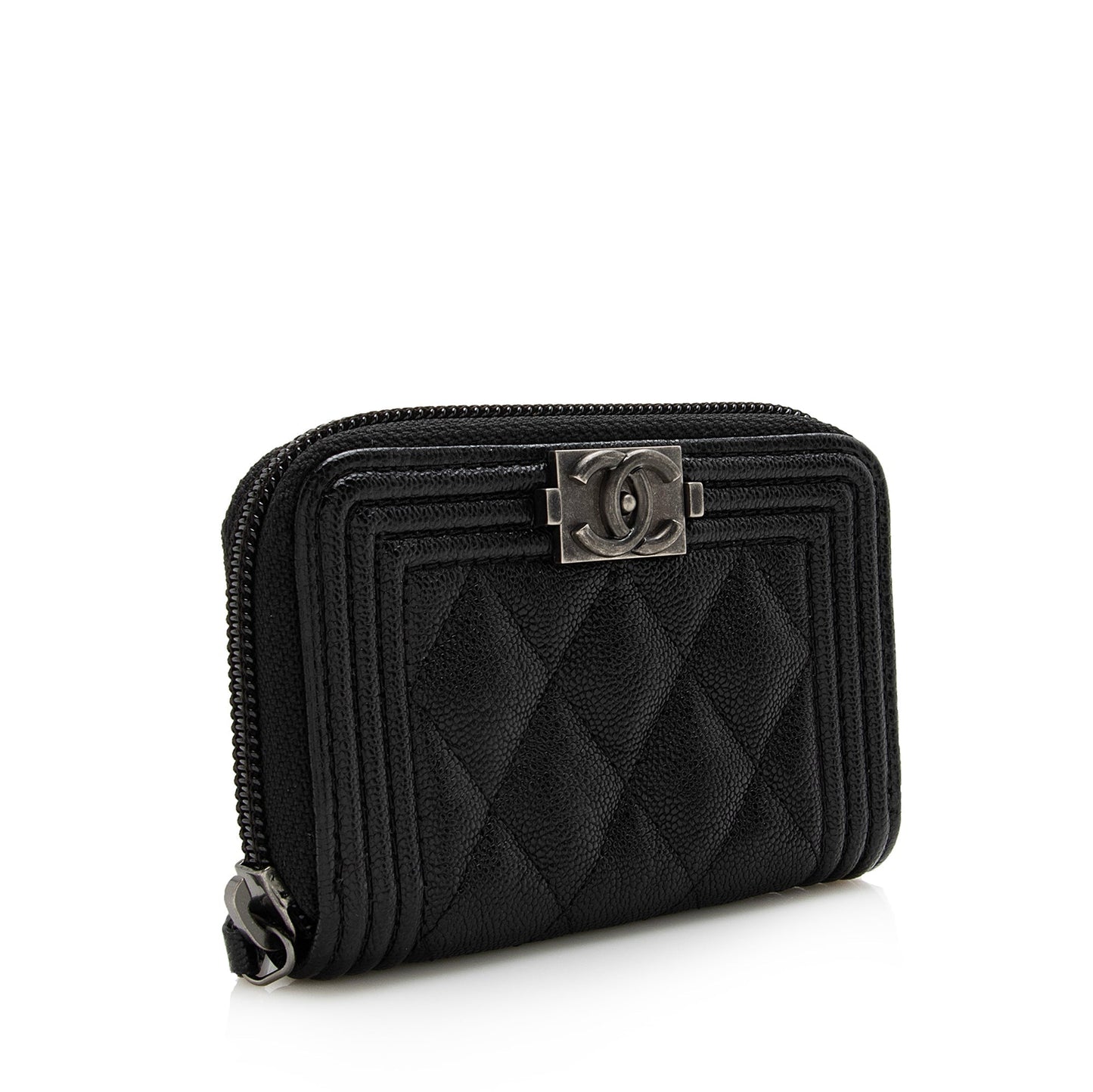 Chanel Caviar Boy Zip Coin Purse SHF Leather Wallet Case