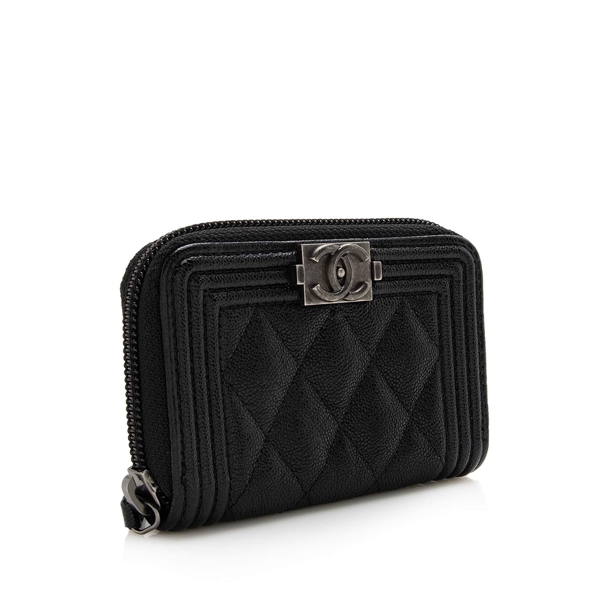 Chanel Caviar Boy Zip Coin Purse SHF Leather Wallet Case
