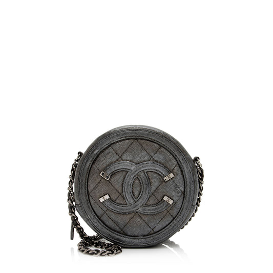 Chanel Caviar CC Filigree Round SHF-B82Fj9 Leather Clutch Bag