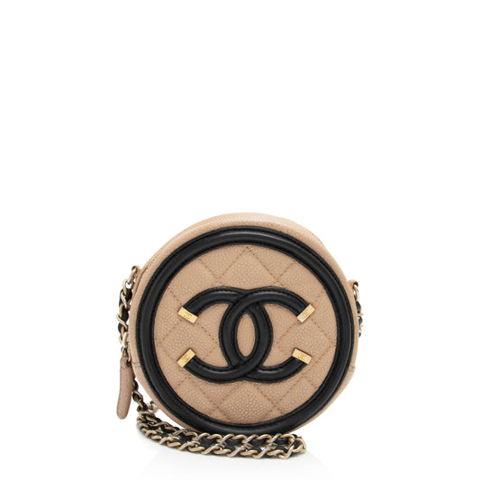 Chanel Caviar CC Filigree Round - FINAL Leather Clutch Bag