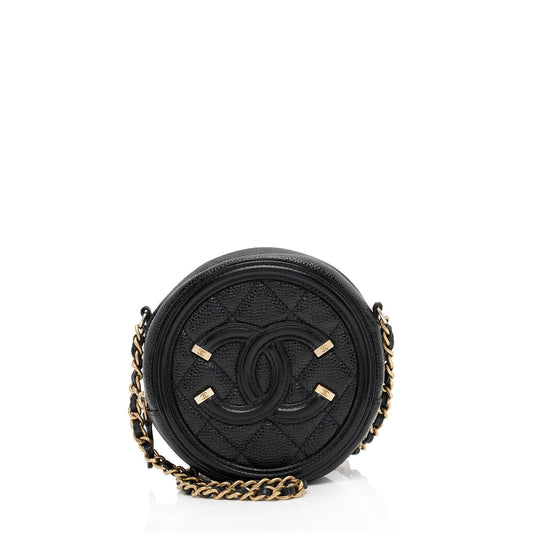 Chanel Caviar CC Filigree Round SHF-lxEJd2 Leather Clutch Bag
