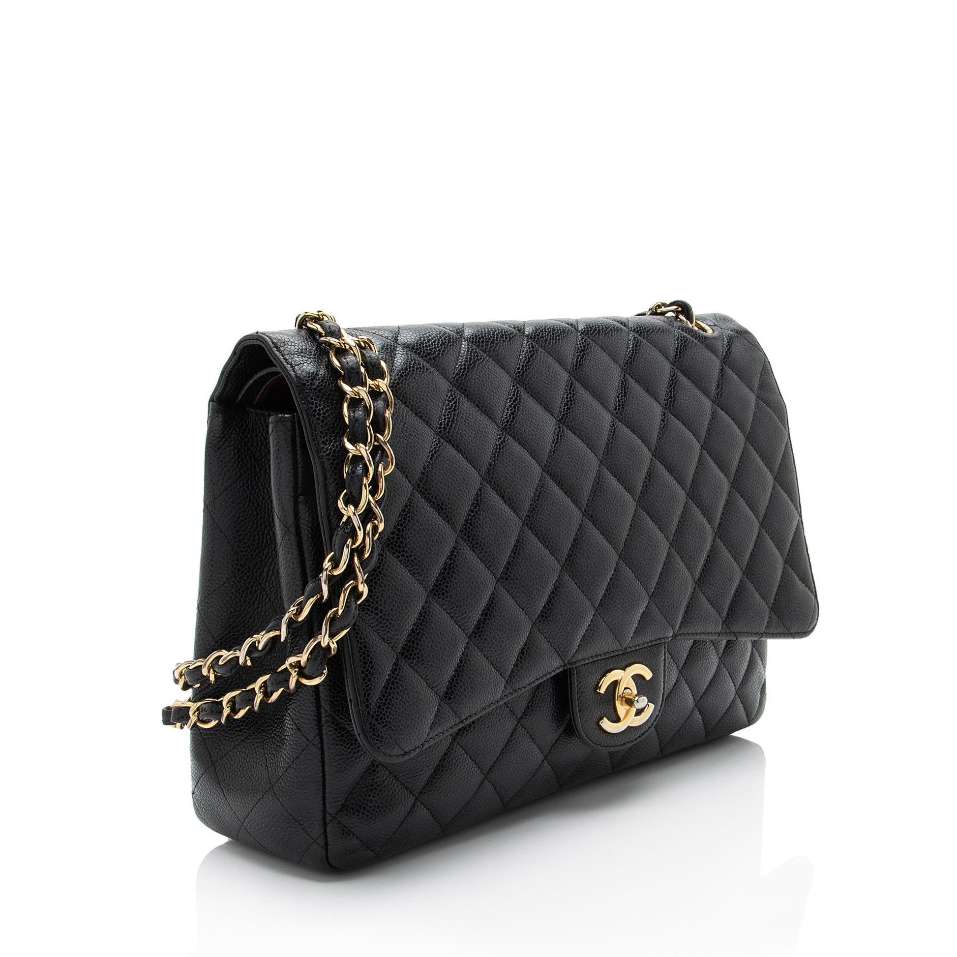 Chanel Caviar Classic Maxi Double Flap Leather Shoulder Bag
