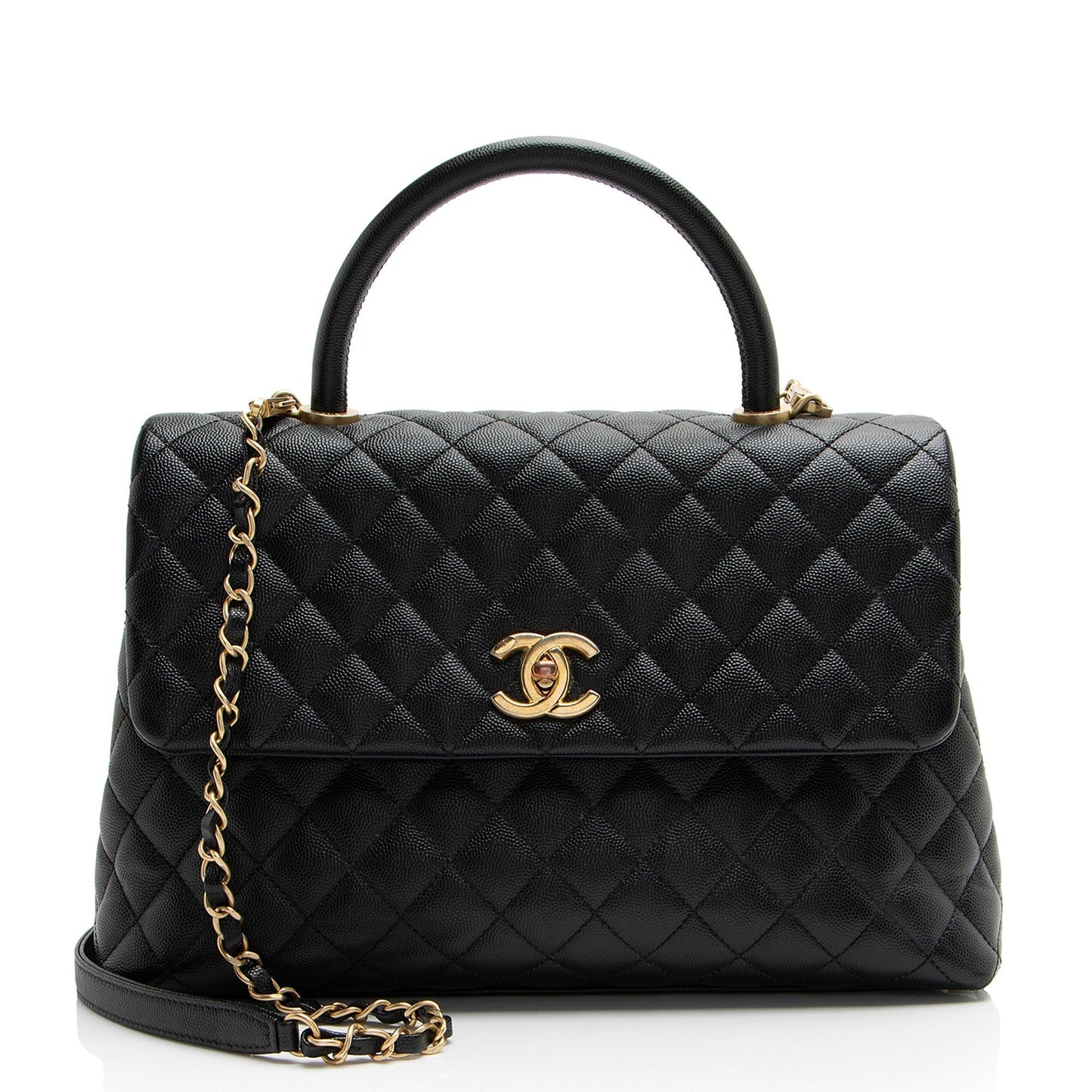 Chanel Caviar Coco Top Handle Flap Leather Shoulder Bag Flap Bag