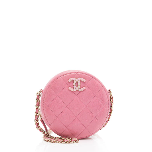 Chanel Caviar Crystal CC Round SHF-FU2AgY Leather Clutch Bag