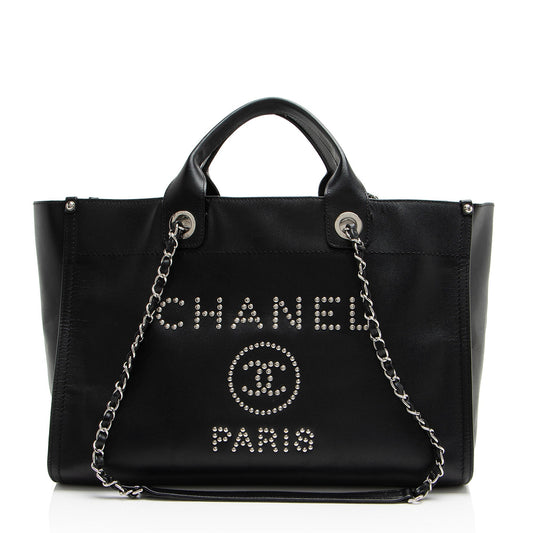 Chanel Caviar Studded Deauville Leather Tote Bag