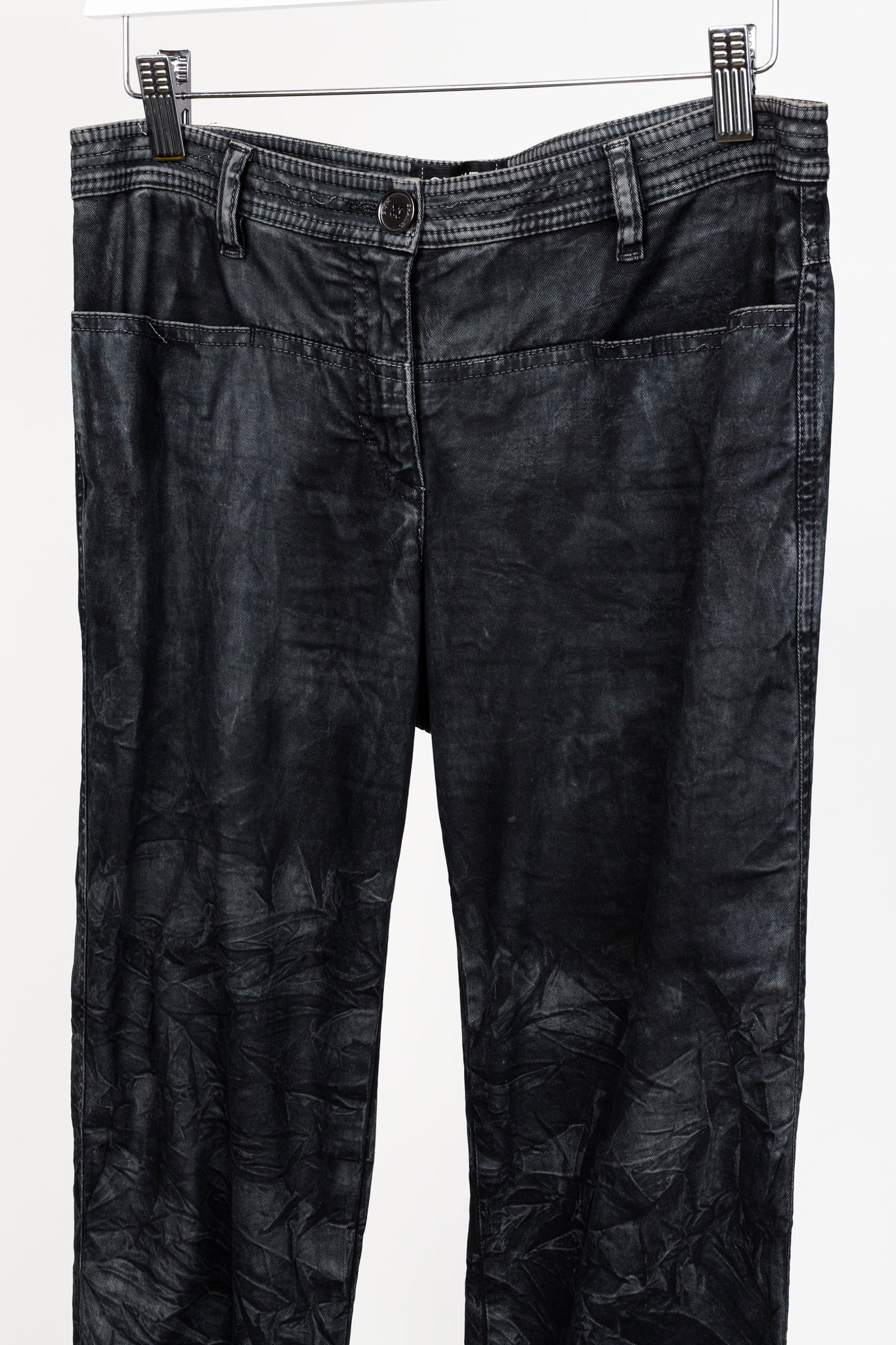 Chanel Black Grey Wrinkled "Distressed" Finish Bootcut Jeans Apparel