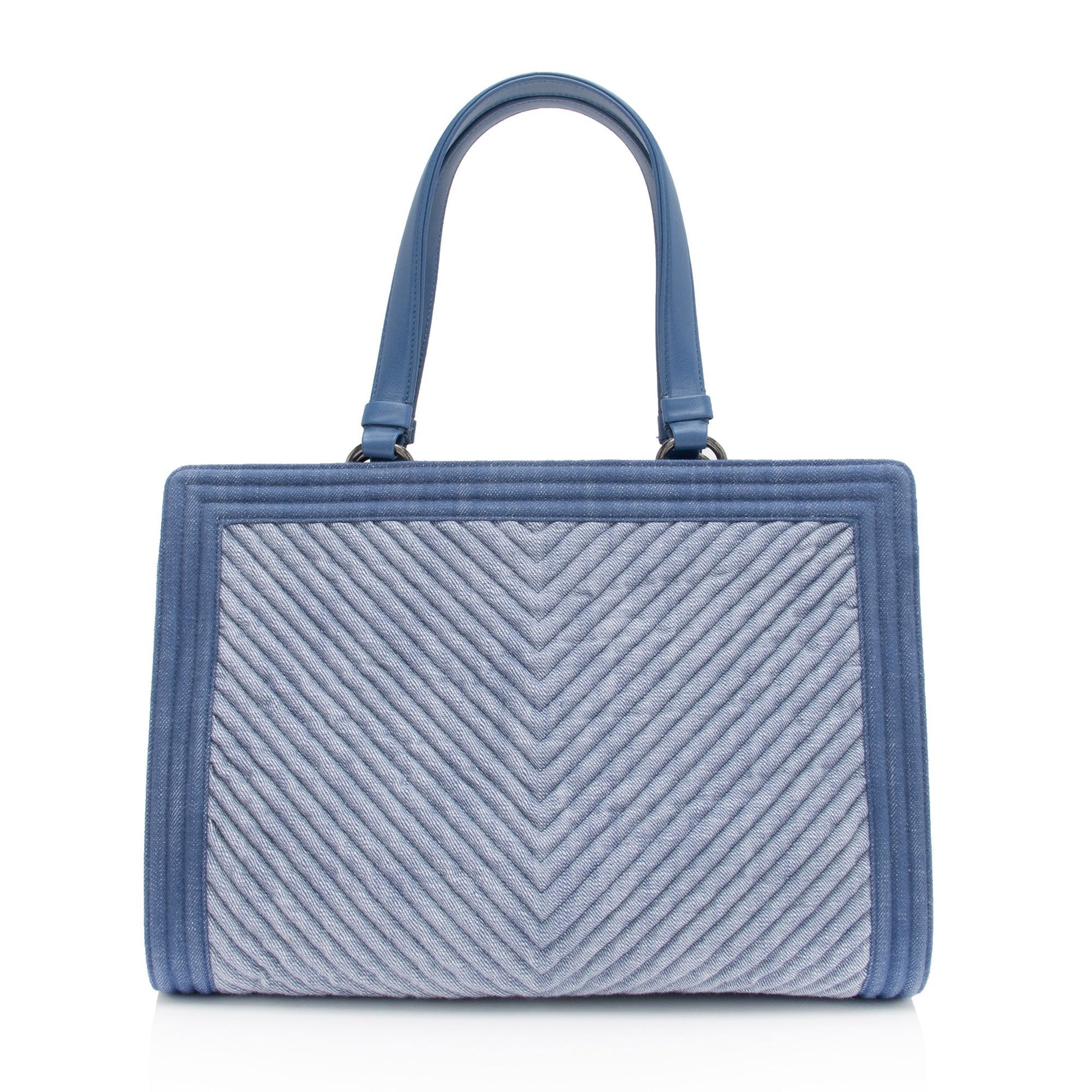 Chanel Chevron Denim Boy Tote Bag