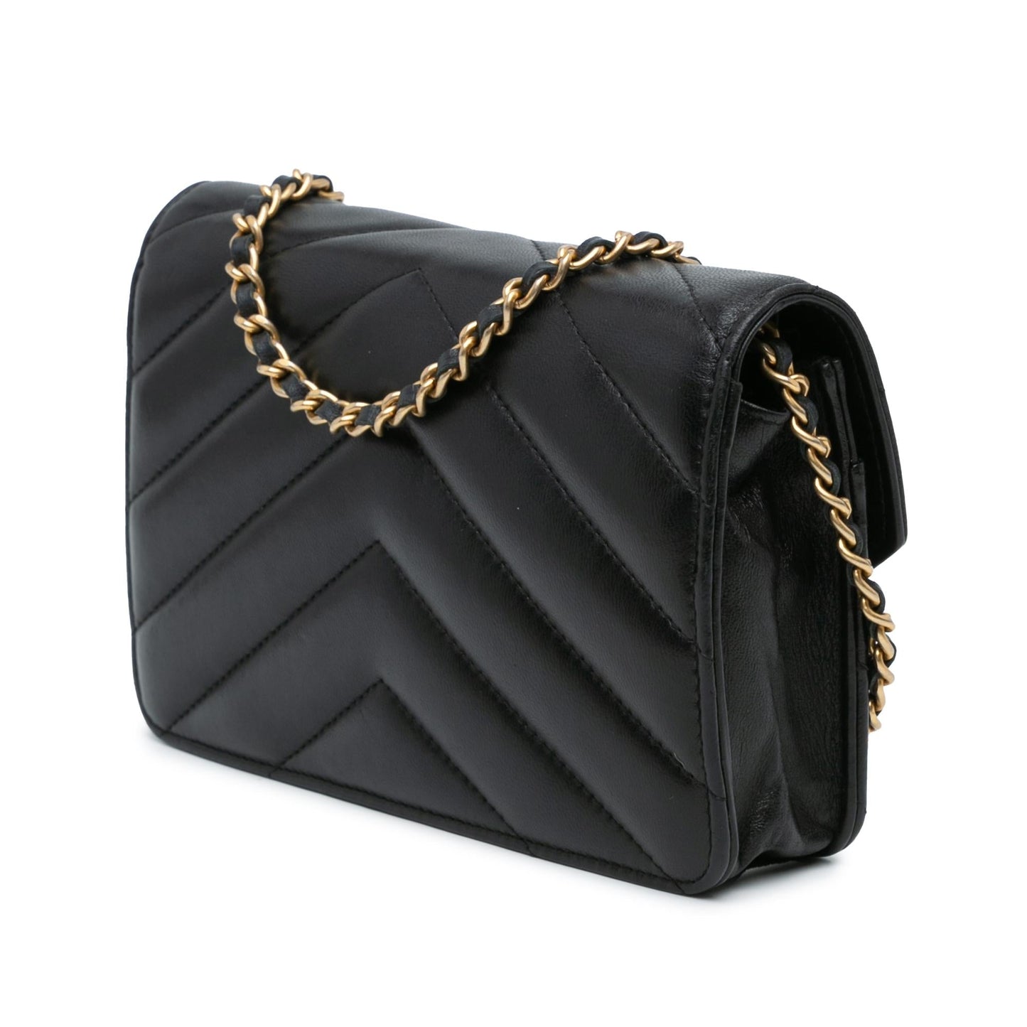 Chanel Chevron Lambskin Button On Wallet Case