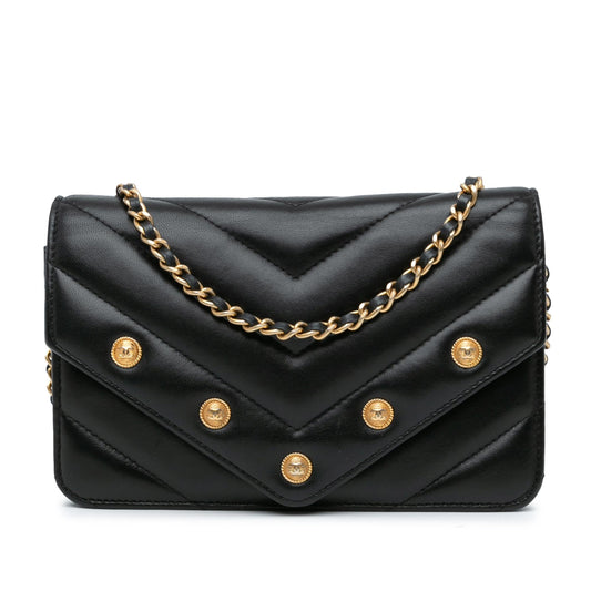 Chanel Chevron Lambskin Button On Wallet Case Chain 1