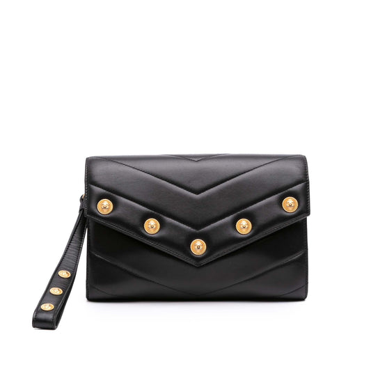 Chanel Chevron Lambskin CC Medallion Button Flap Clutch Bag