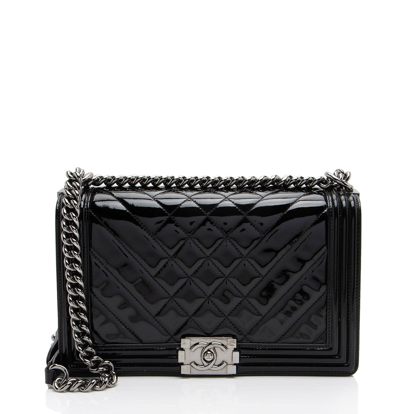 Chanel Chevron Patent New Boy Leather Handbag