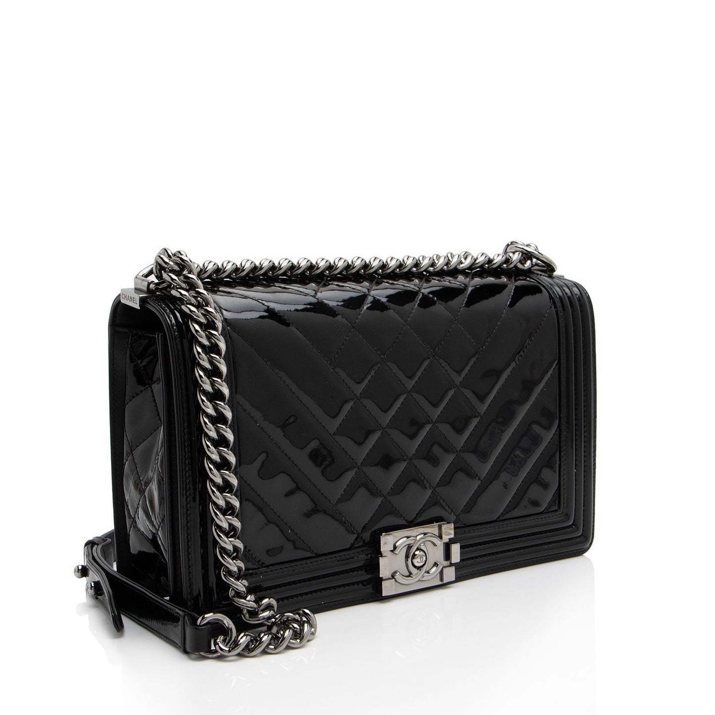 Chanel Chevron Patent New Boy Leather Handbag