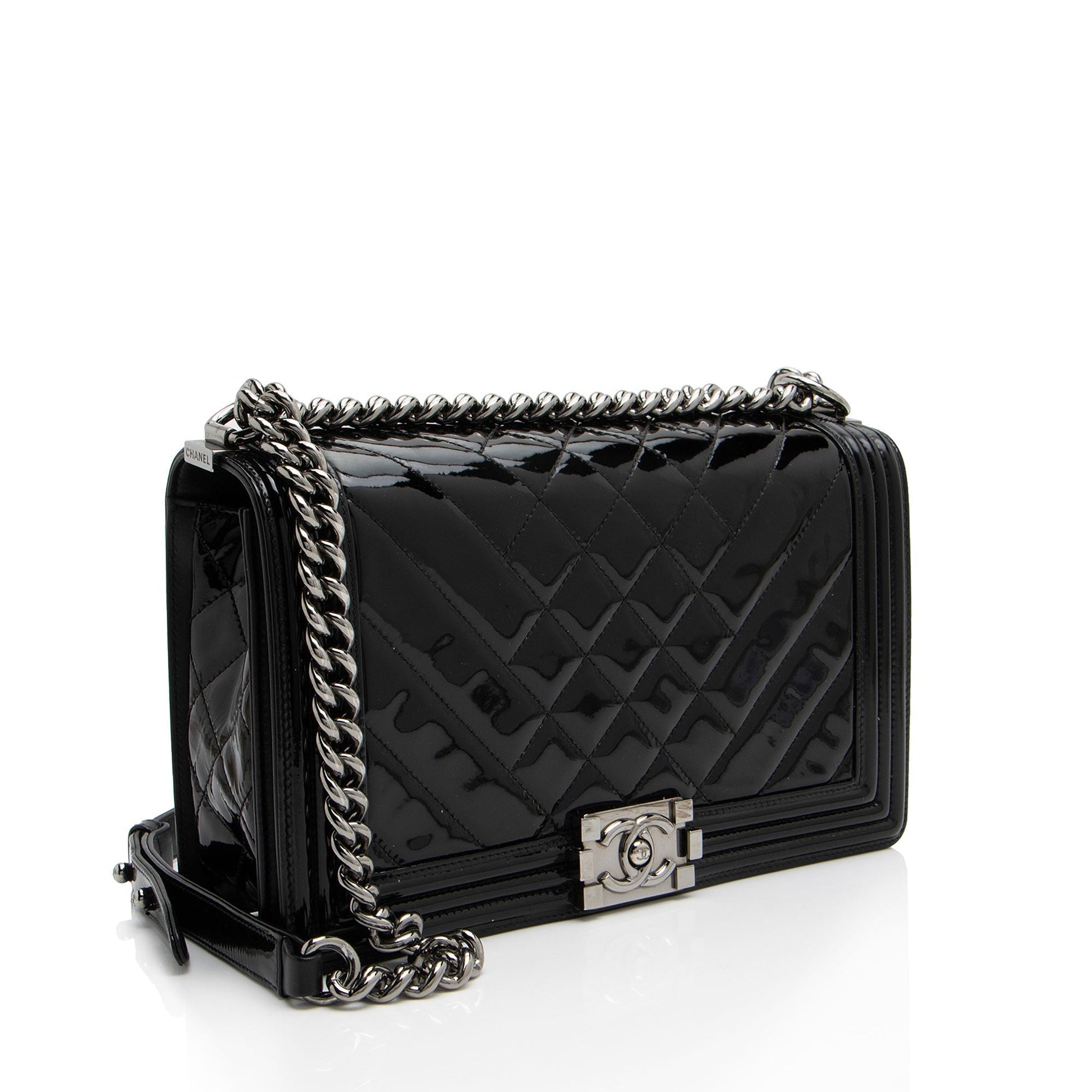 Chanel Chevron Patent New Boy Leather Handbag