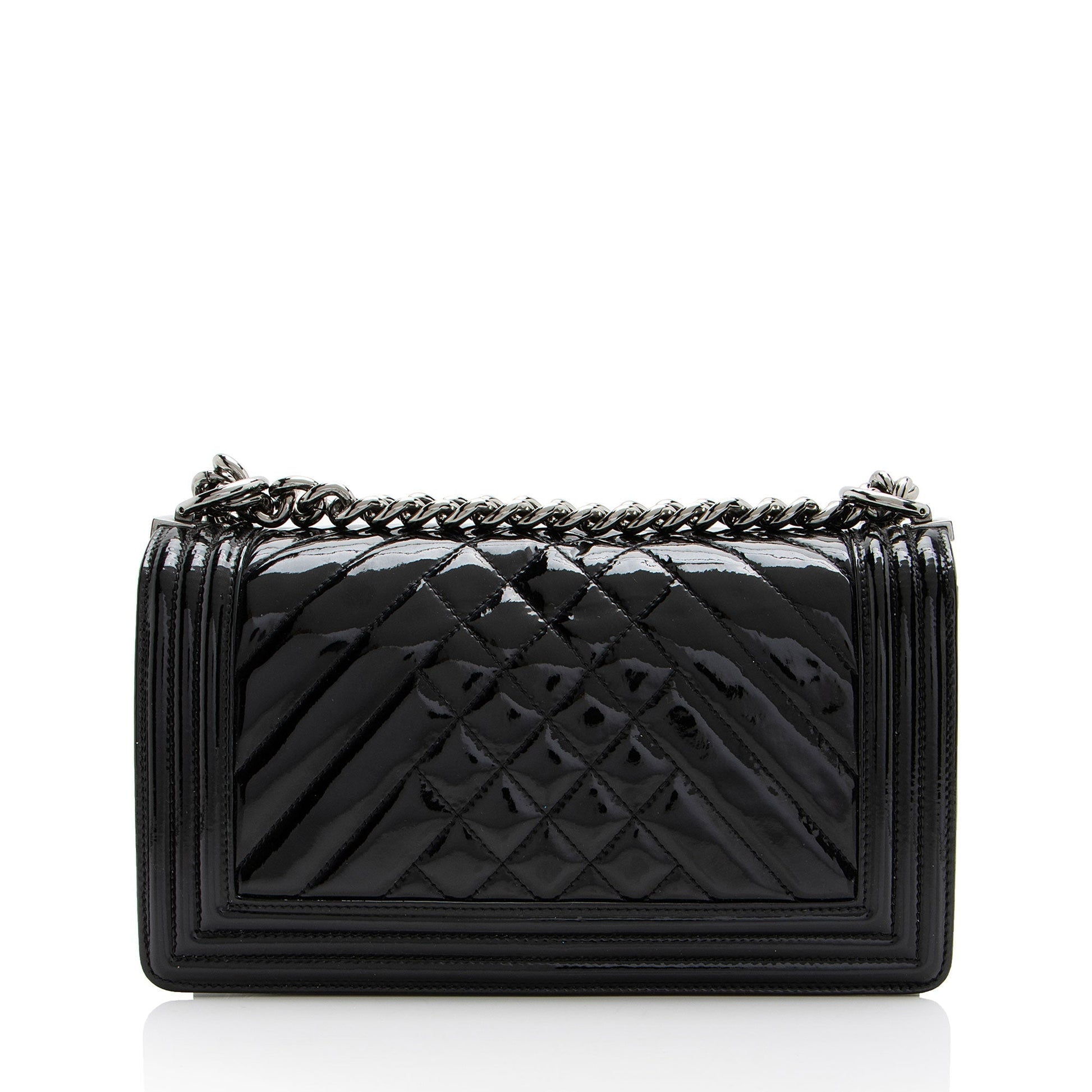 Chanel Chevron Patent Old Boy Leather Handbag