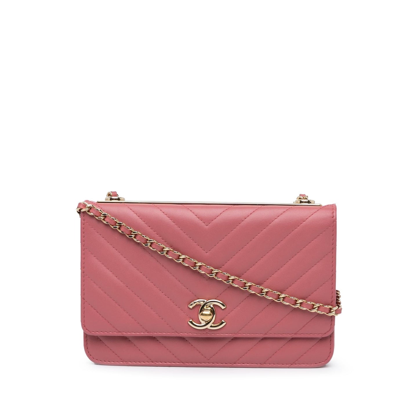 Chanel Chevron Quilted Lambskin Trendy CC on Wallet Case On Chain