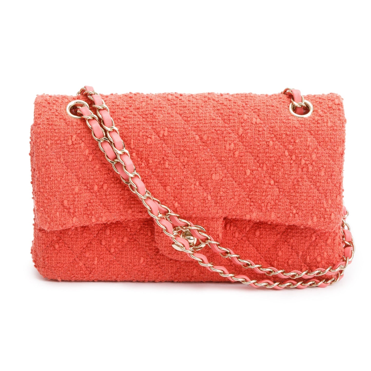 Chanel Coral Tweed Classic Double Flap Travel Bag