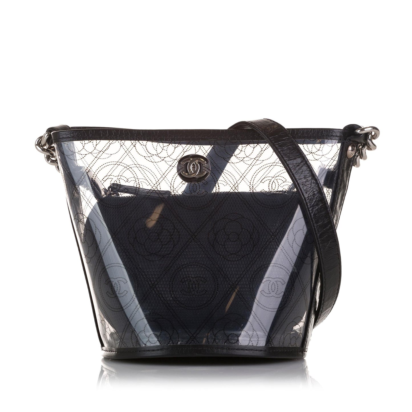 Chanel Crumpled Calfskin PVC Camellia Bucket Bag