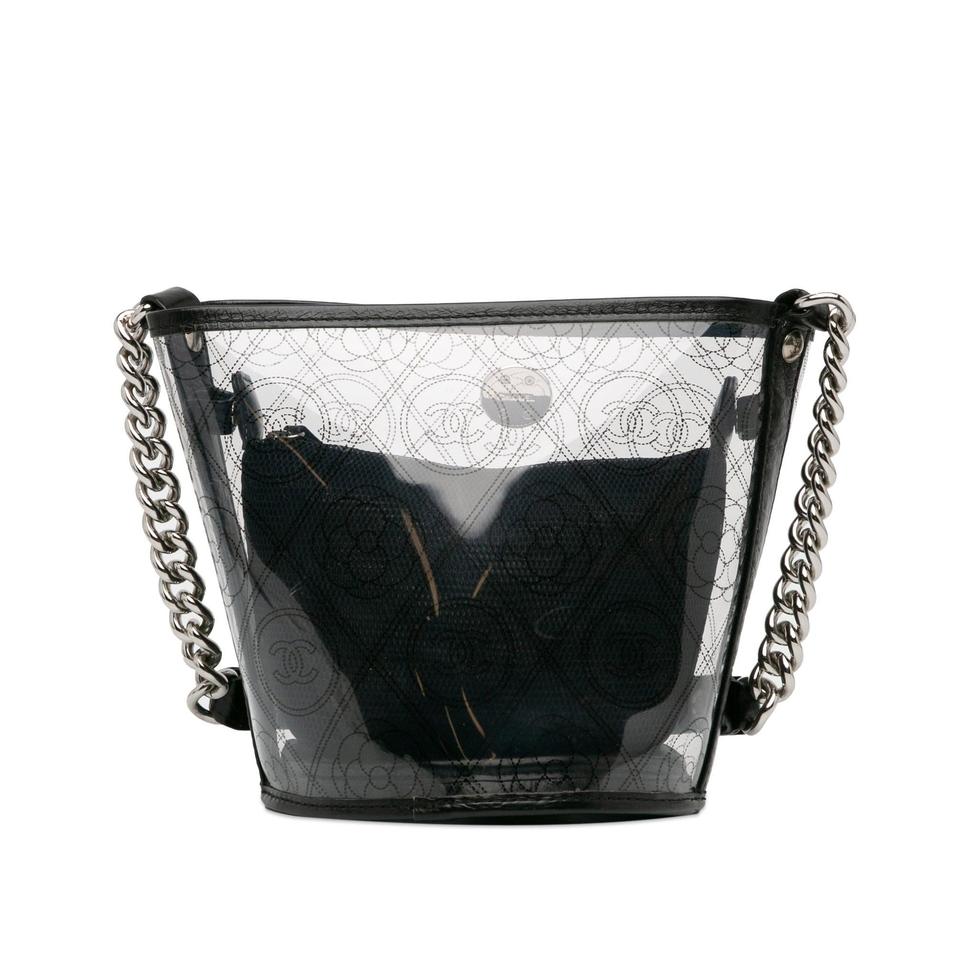 Chanel Crumpled Calfskin PVC Camellia Bucket SHG-MQacNp Bucket Bag