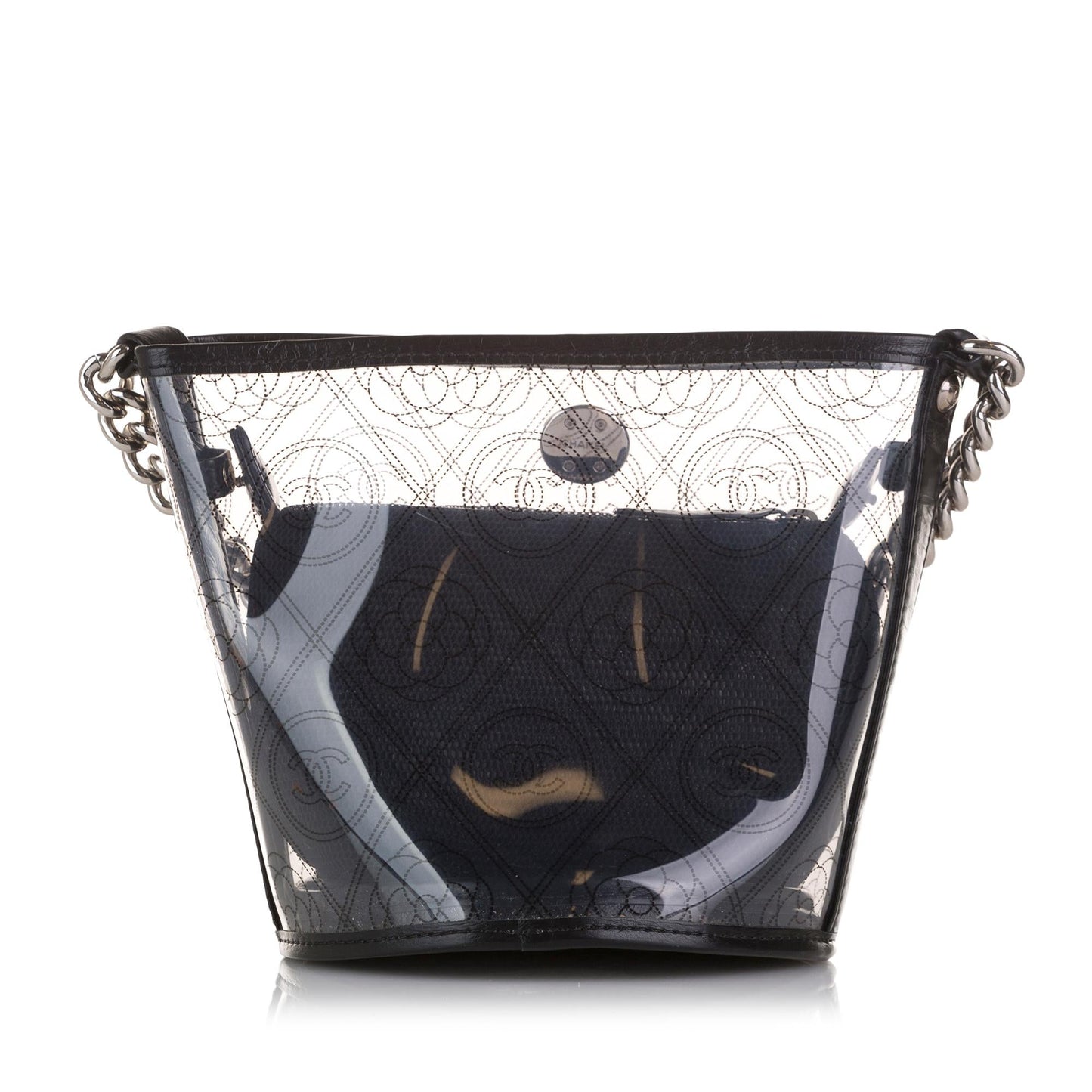 Chanel Crumpled Calfskin PVC Camellia Bucket Bag Shg 3Buawv