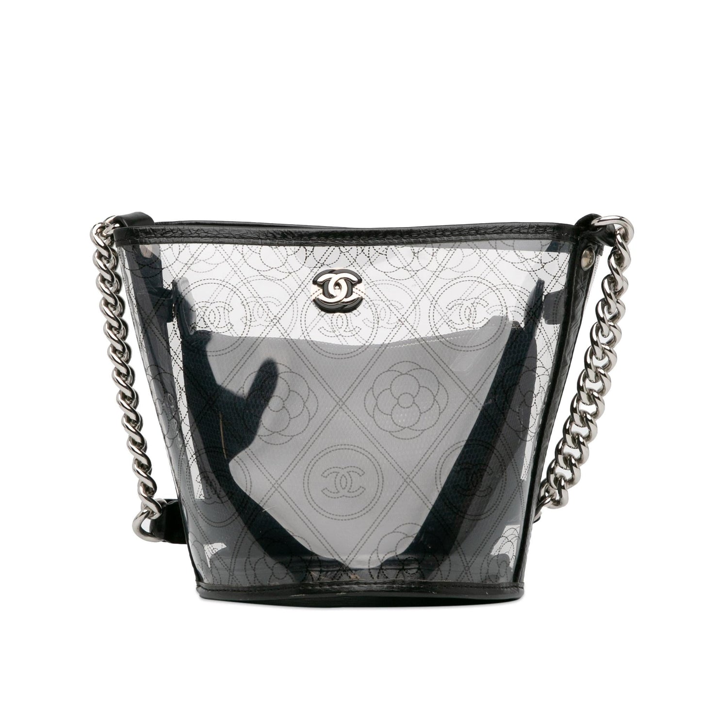 Chanel Crumpled Calfskin PVC Camellia Bucket Bag Shg 53Zkcw