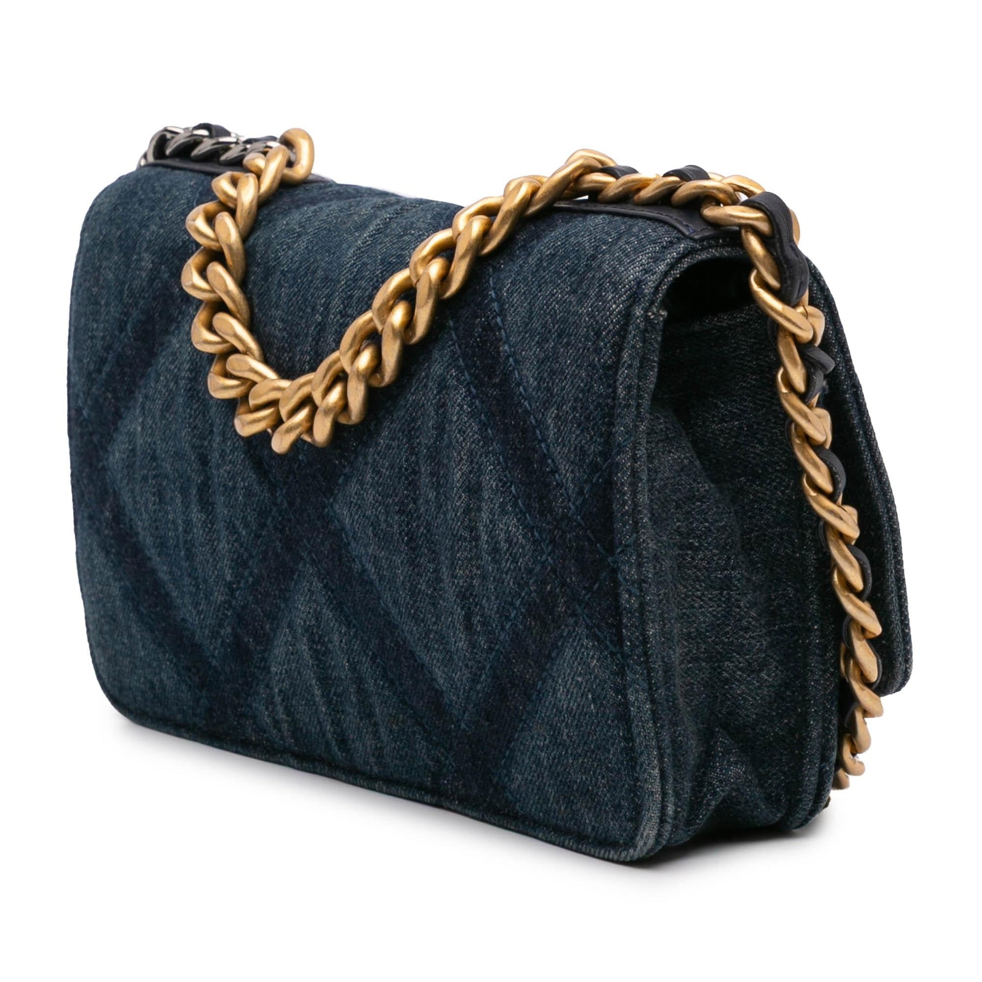 Chanel Denim Stitched 19 Flap On Wallet Case