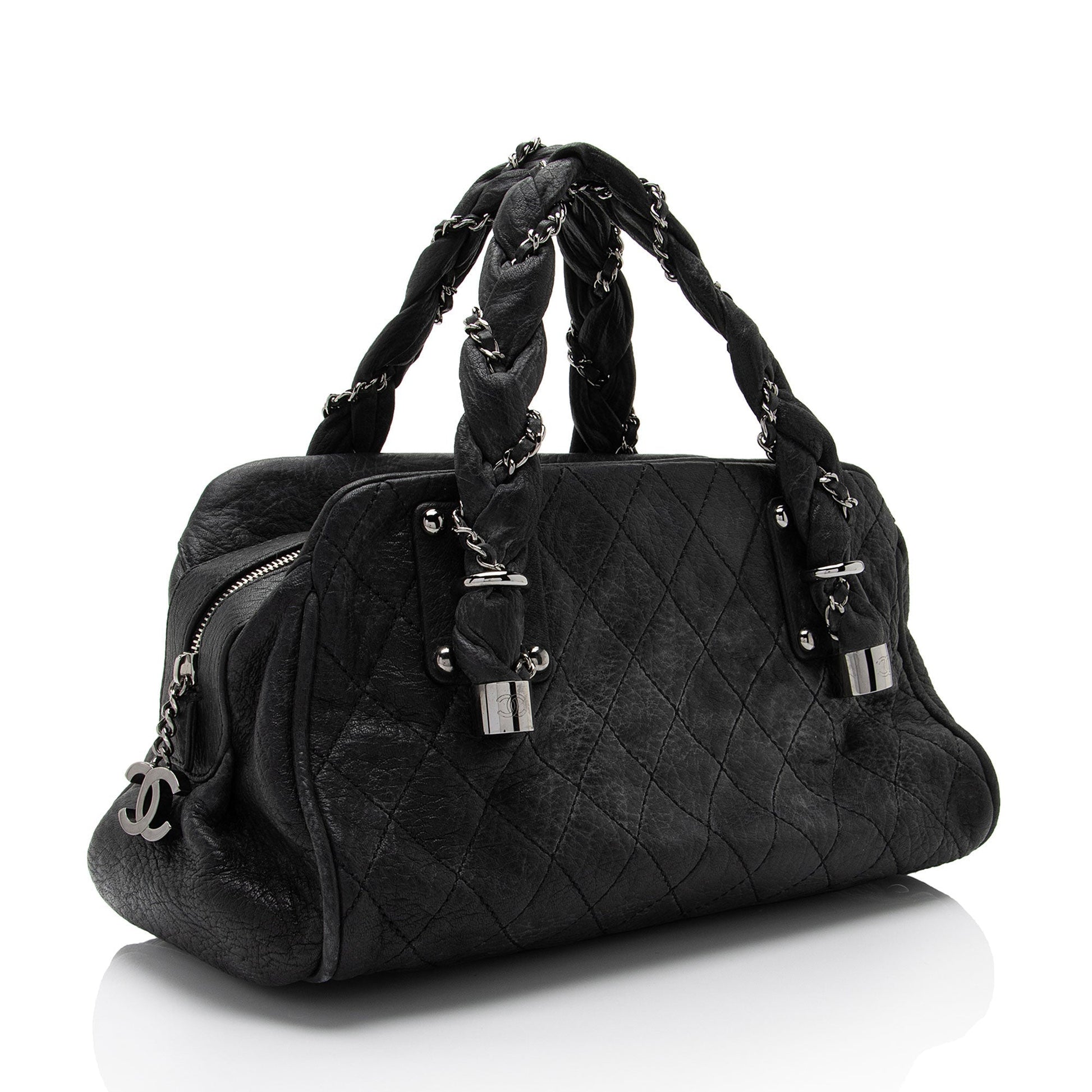 Chanel Distressed Lambskin Lady Braid Bowler Satchel Bag