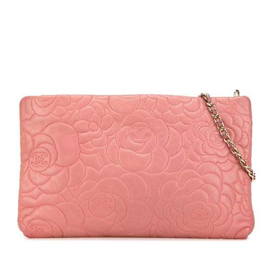 Chanel Embossed Lambskin Camellia Pochette Clutch Bag