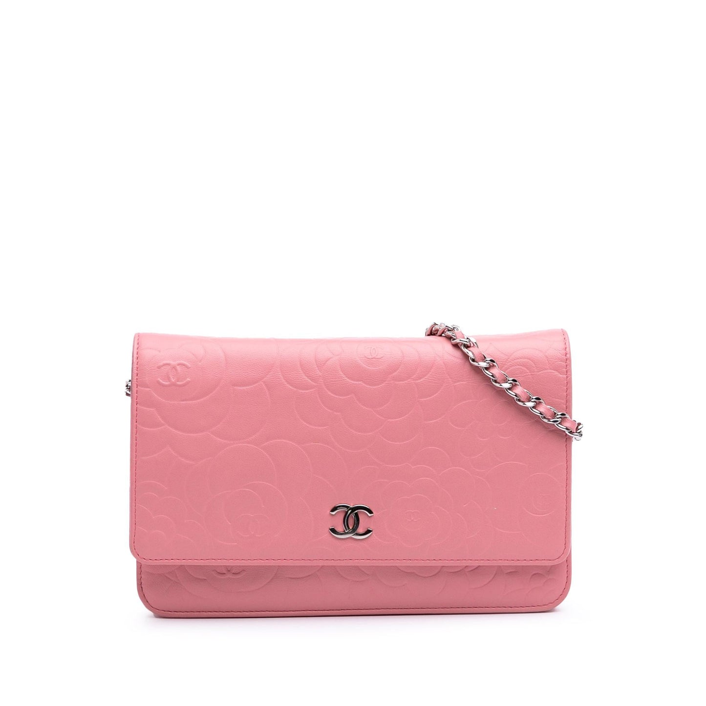 Chanel Embossed Lambskin Camellia On Wallet Case Chain 1