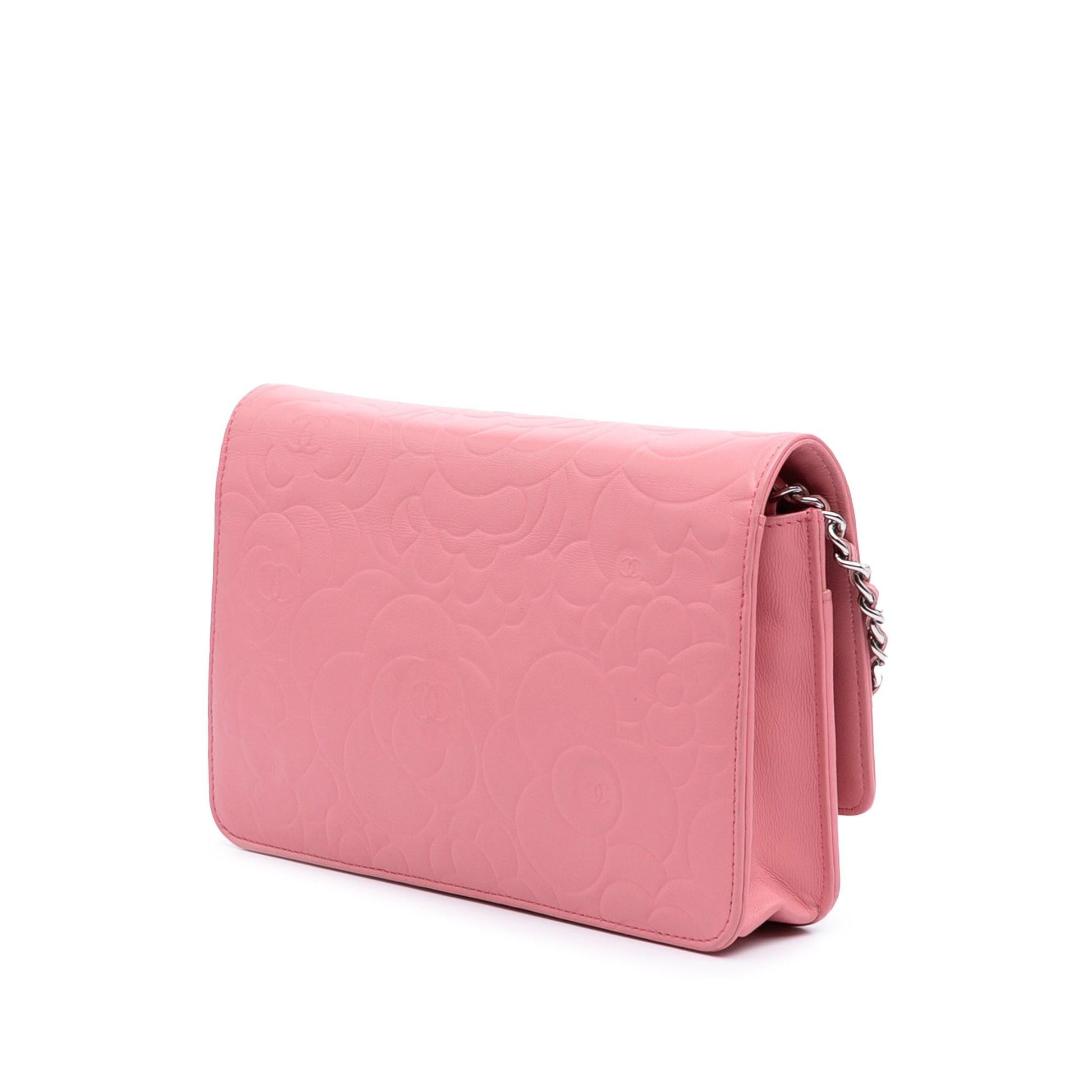 Chanel Embossed Lambskin Camellia On Wallet Case Chain 1