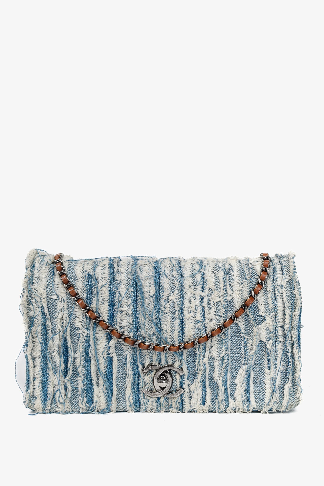Chanel Blue Denim Fringe CC Medium Flap Bag