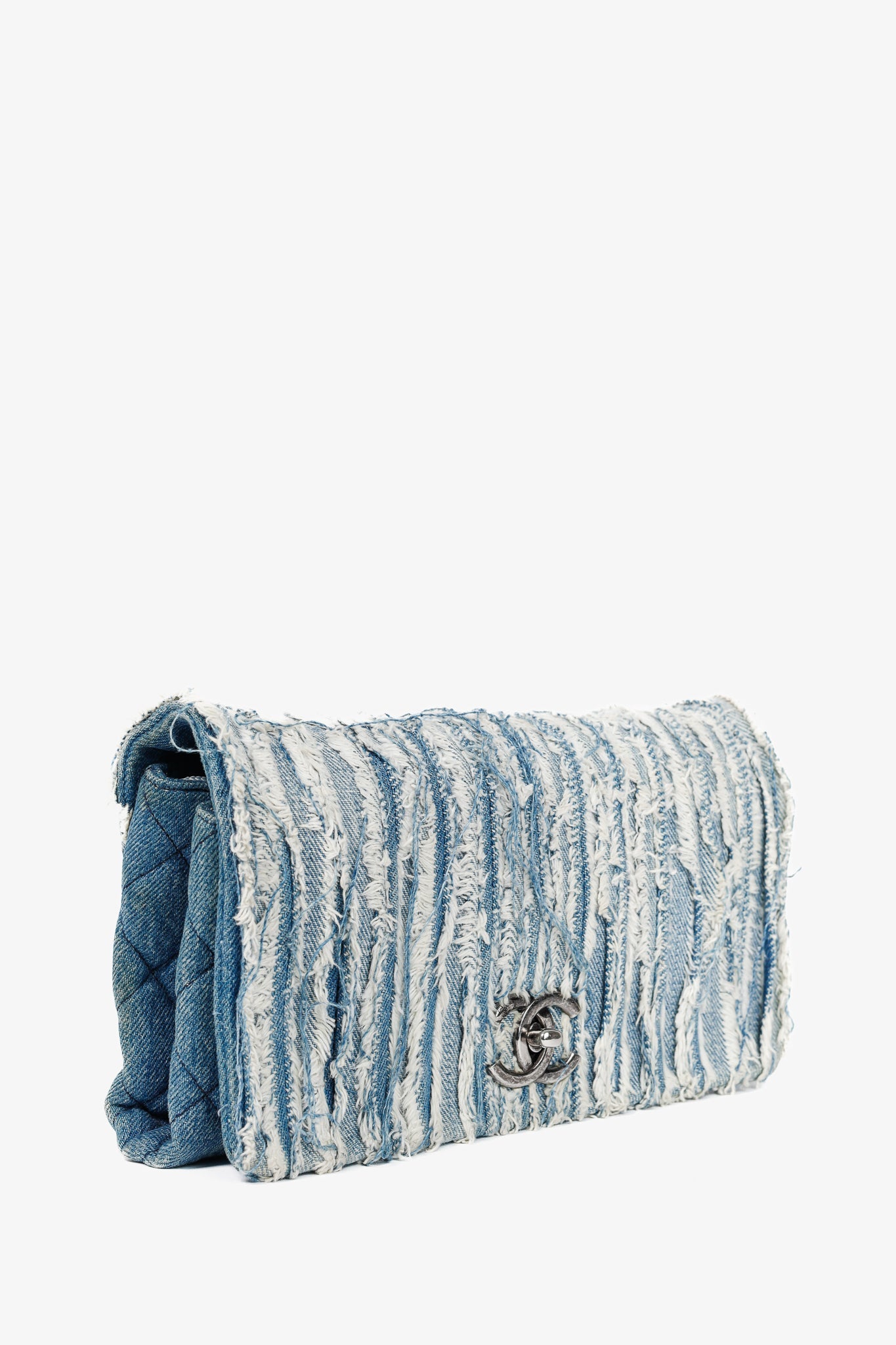Chanel Blue Denim Fringe CC Medium Flap Bag