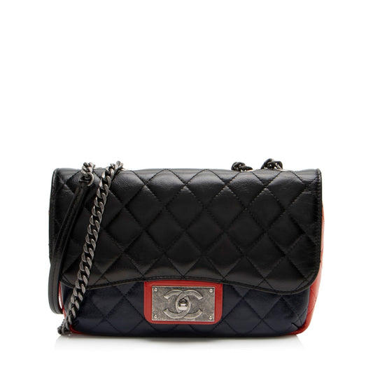 Chanel Glazed Calfskin CC Plate Flap Bag Denim Mini Jewelry