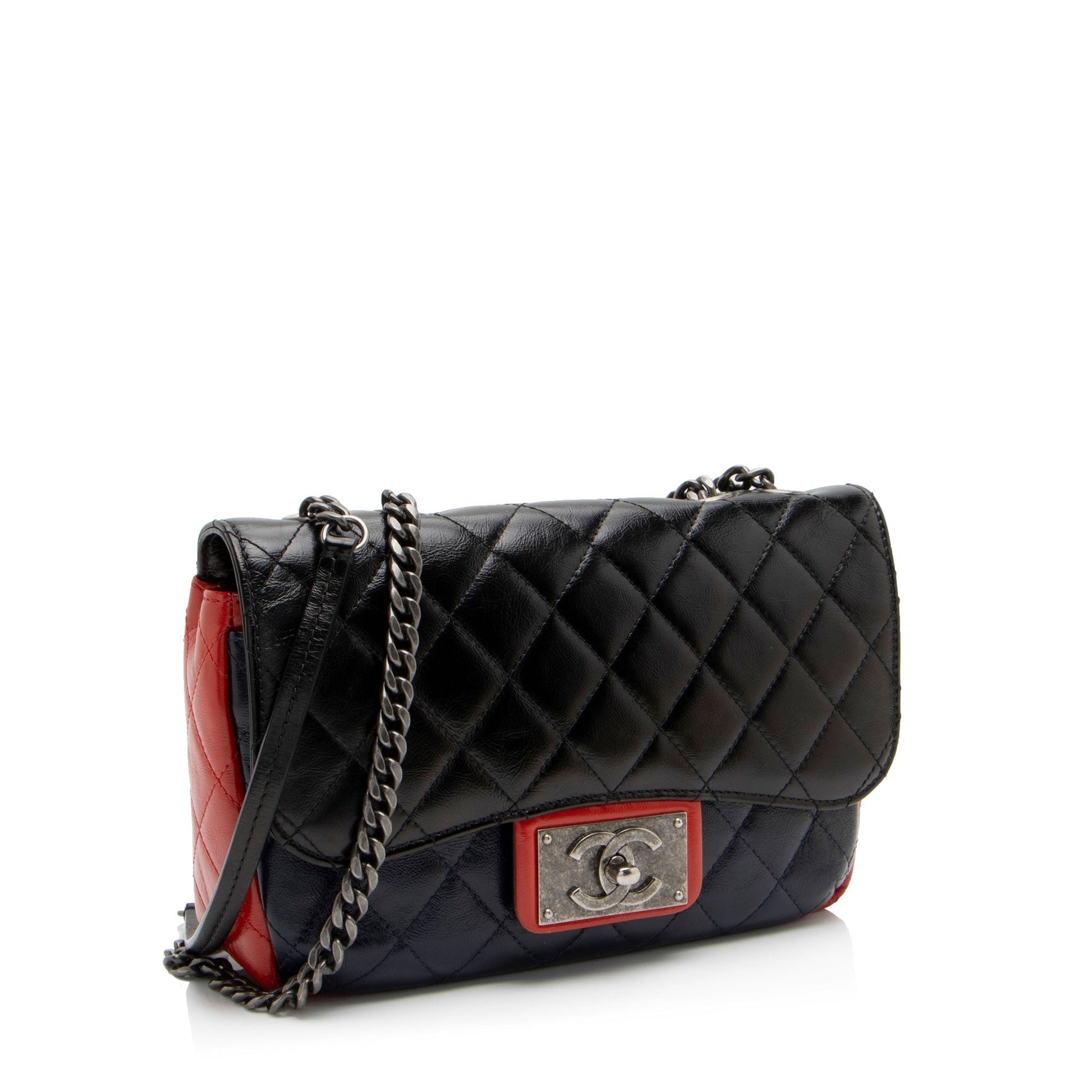 Chanel Glazed Calfskin CC Plate Flap Bag Denim Mini Jewelry