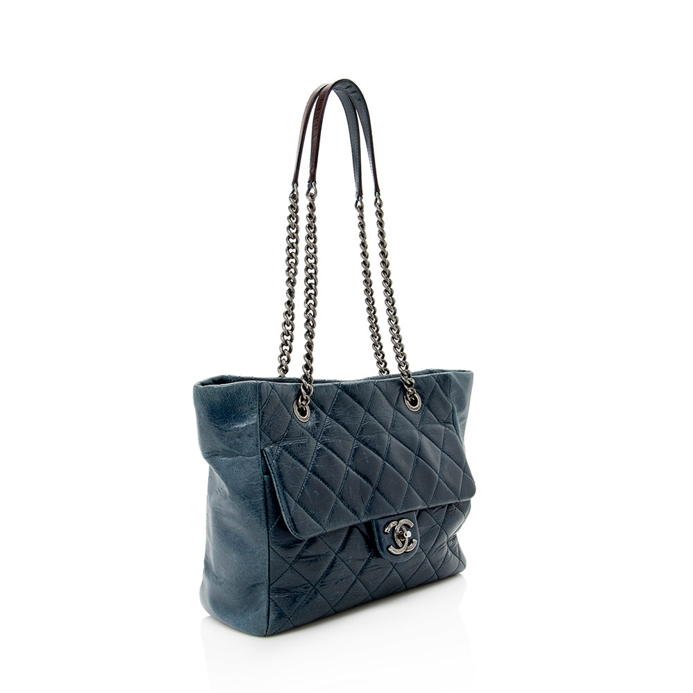 Chanel Glazed Calfskin Duo Color SHF Small Tote Bag