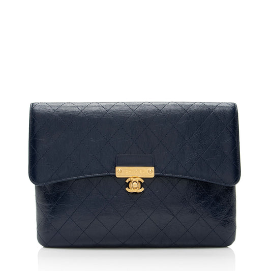 Chanel Glazed Calfskin Golden Class Turn Lock Clutch Bag