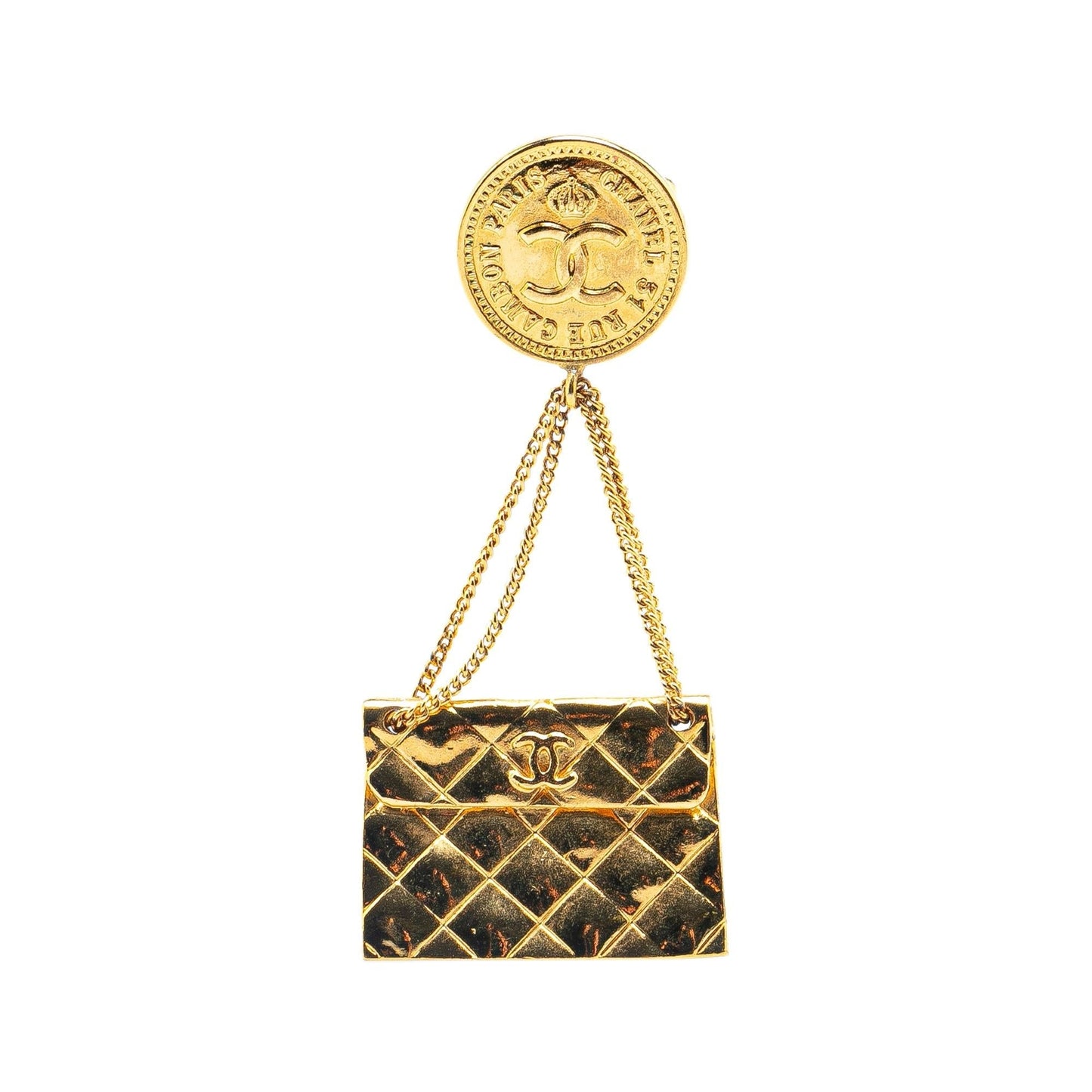 Chanel Plated CC Quilted Flap Brooch Gold Shoulder Bag Brooch 1