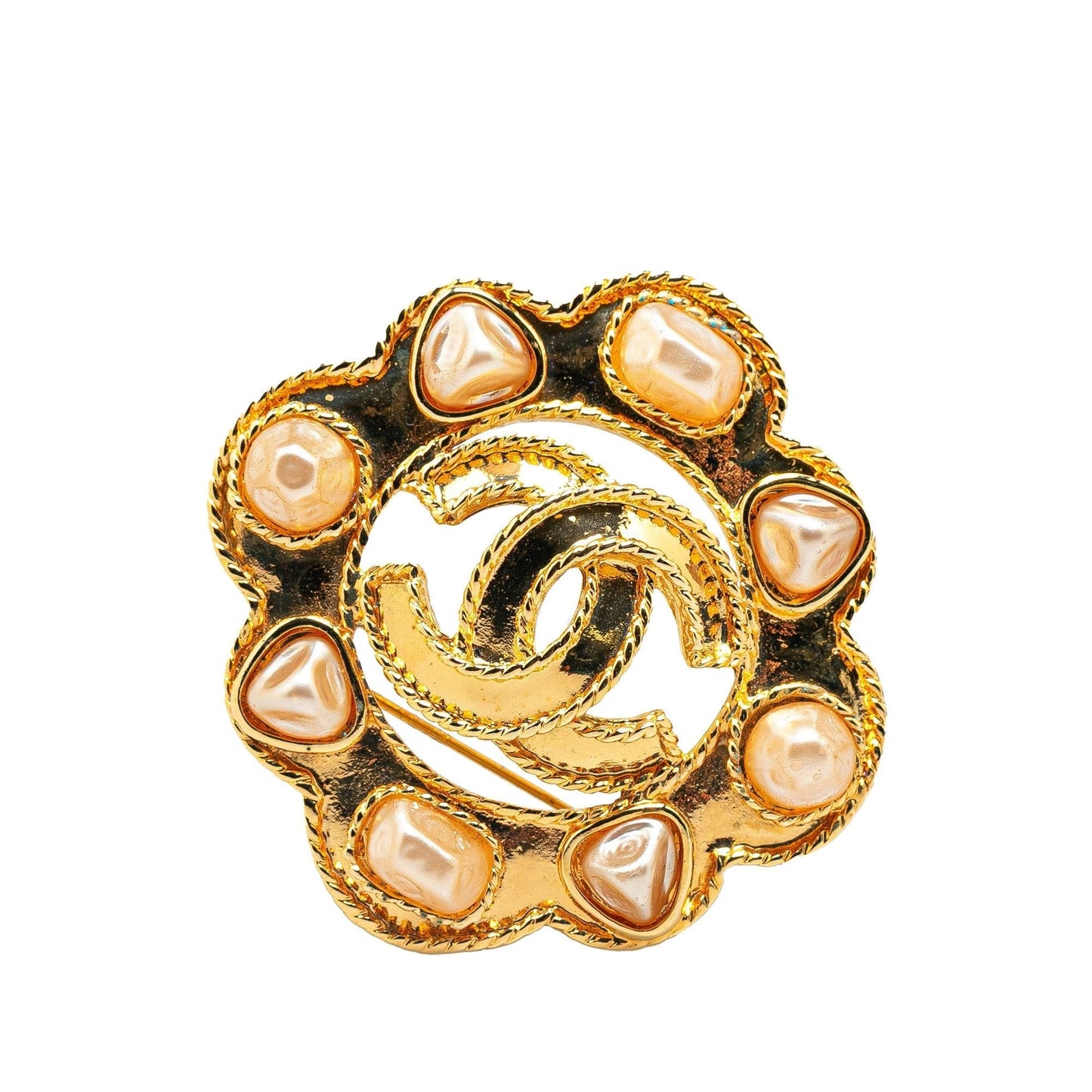 Chanel Plated Faux Pearl CC Brooch Gold Handbag