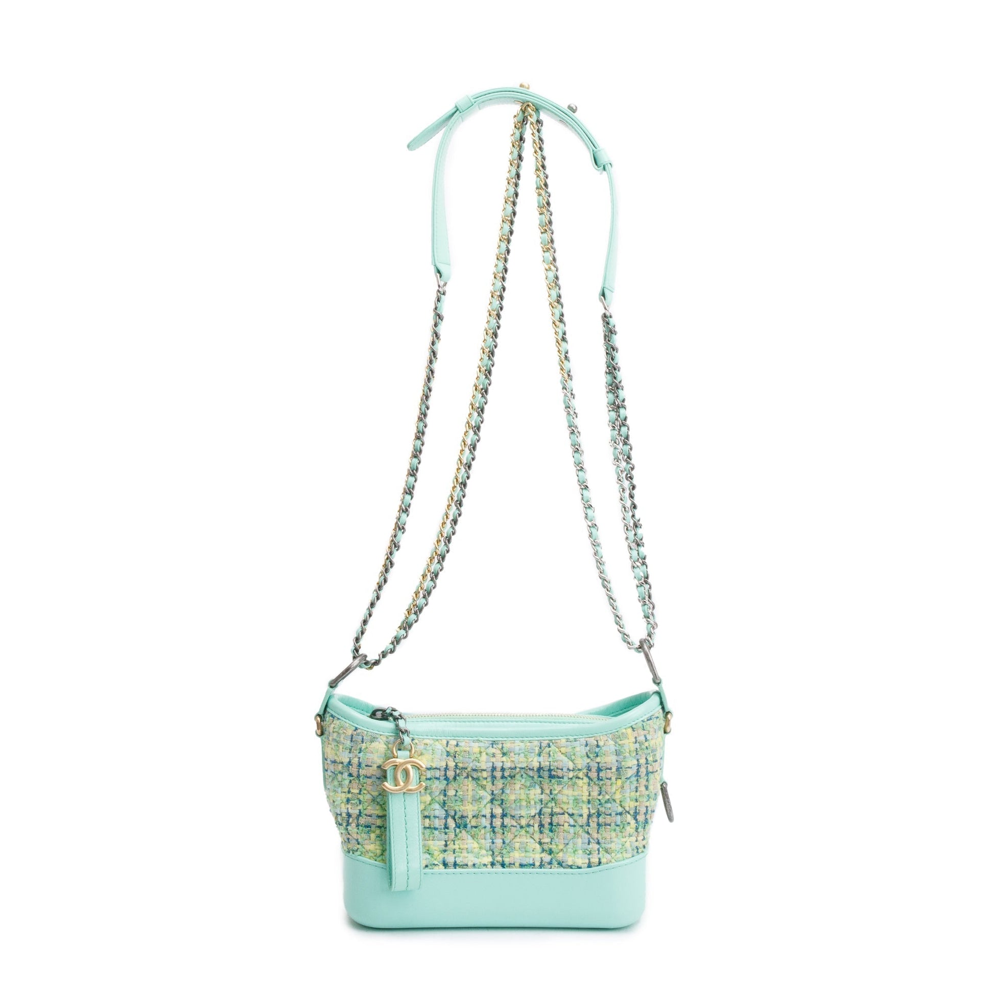 Chanel Tweed Gabrielle Hobo Leather Calfskin Green Travel Bag