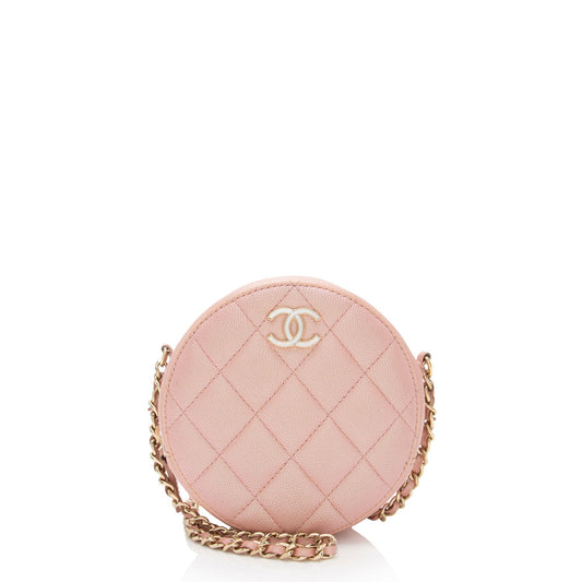 Chanel Iridescent Caviar Mother Pearl CC Round Leather Clutch Bag