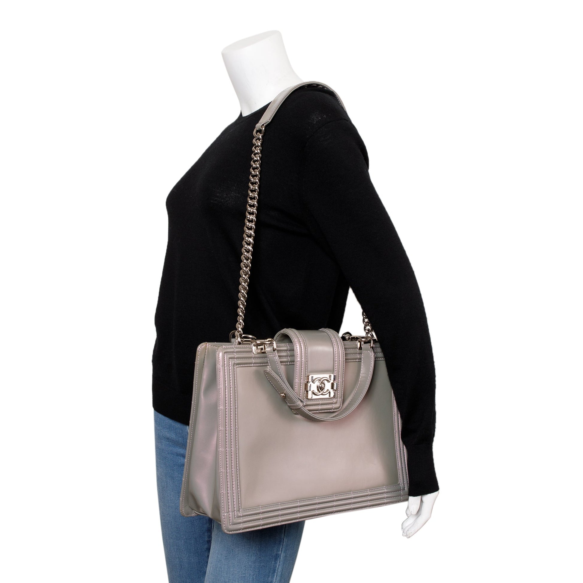 Chanel Iridescent Patent Reverso Boy Shopping Leather Travel Bag Shopping Tote