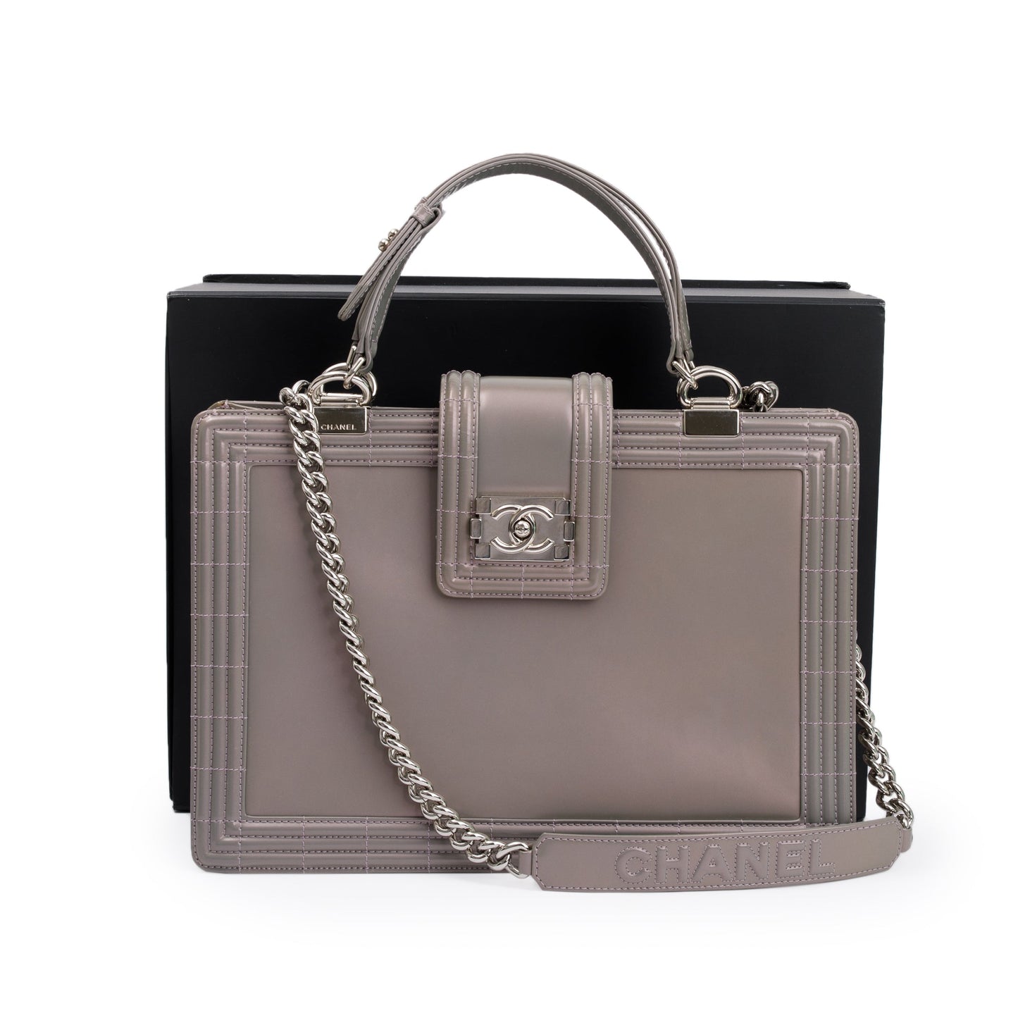 Chanel Iridescent Patent Reverso Boy Shopping Leather Travel Bag