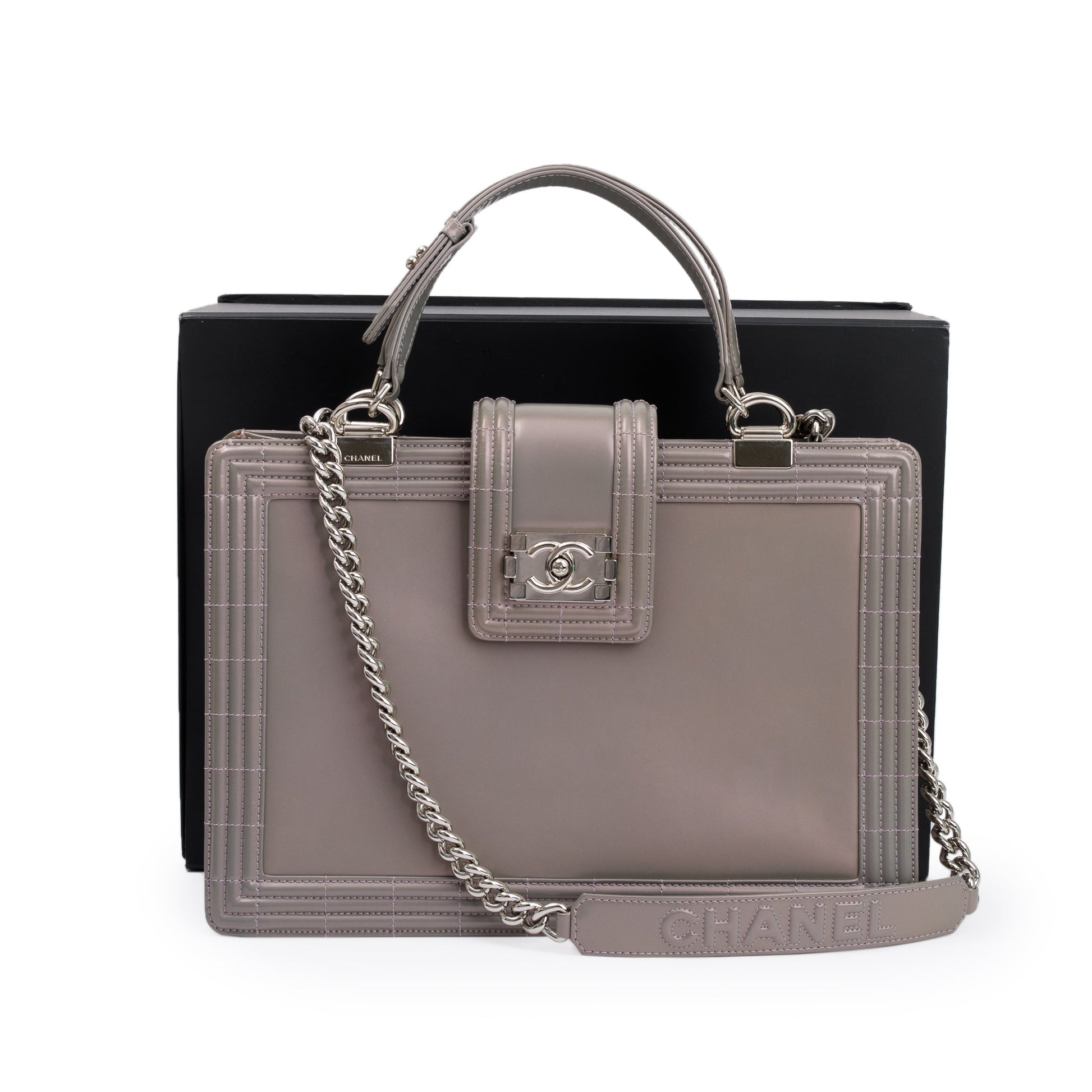 Chanel Iridescent Patent Reverso Boy Shopping Leather Travel Bag