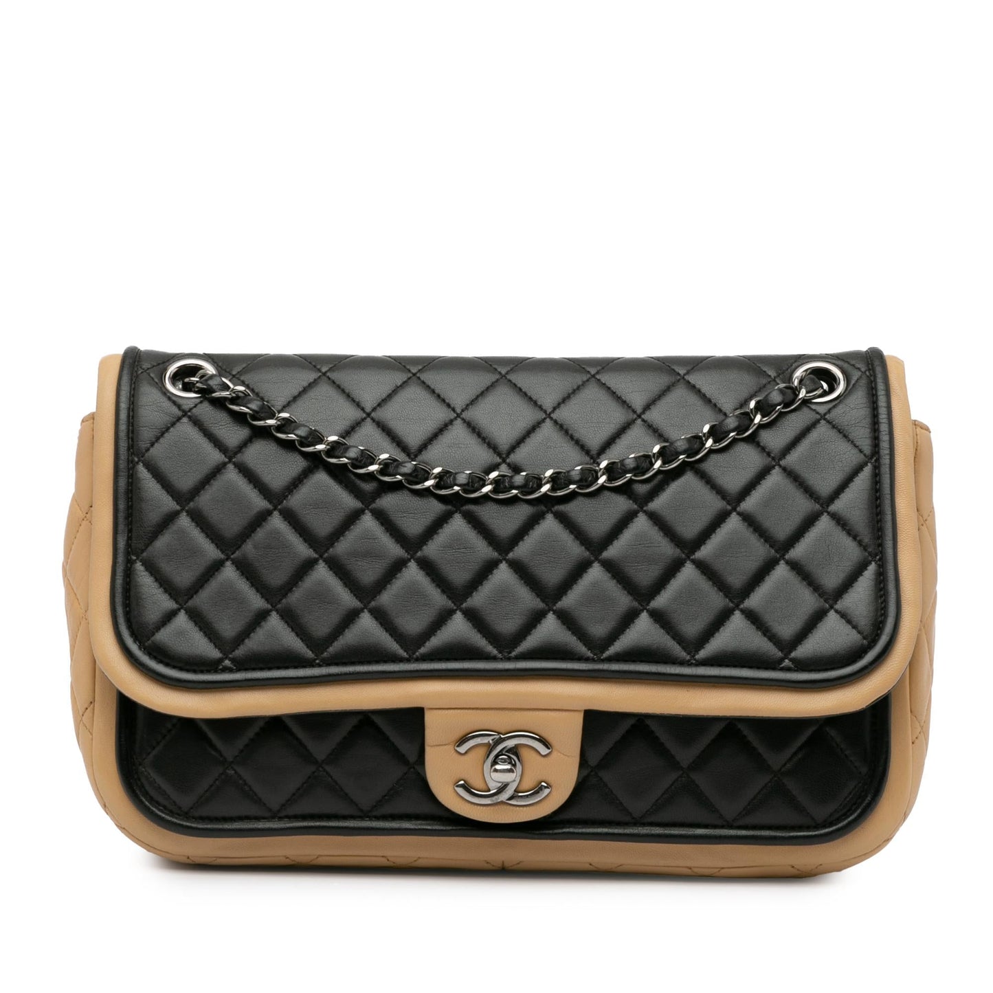 Chanel Jumbo Classic Bicolor Lambskin Twist Flap Handbag