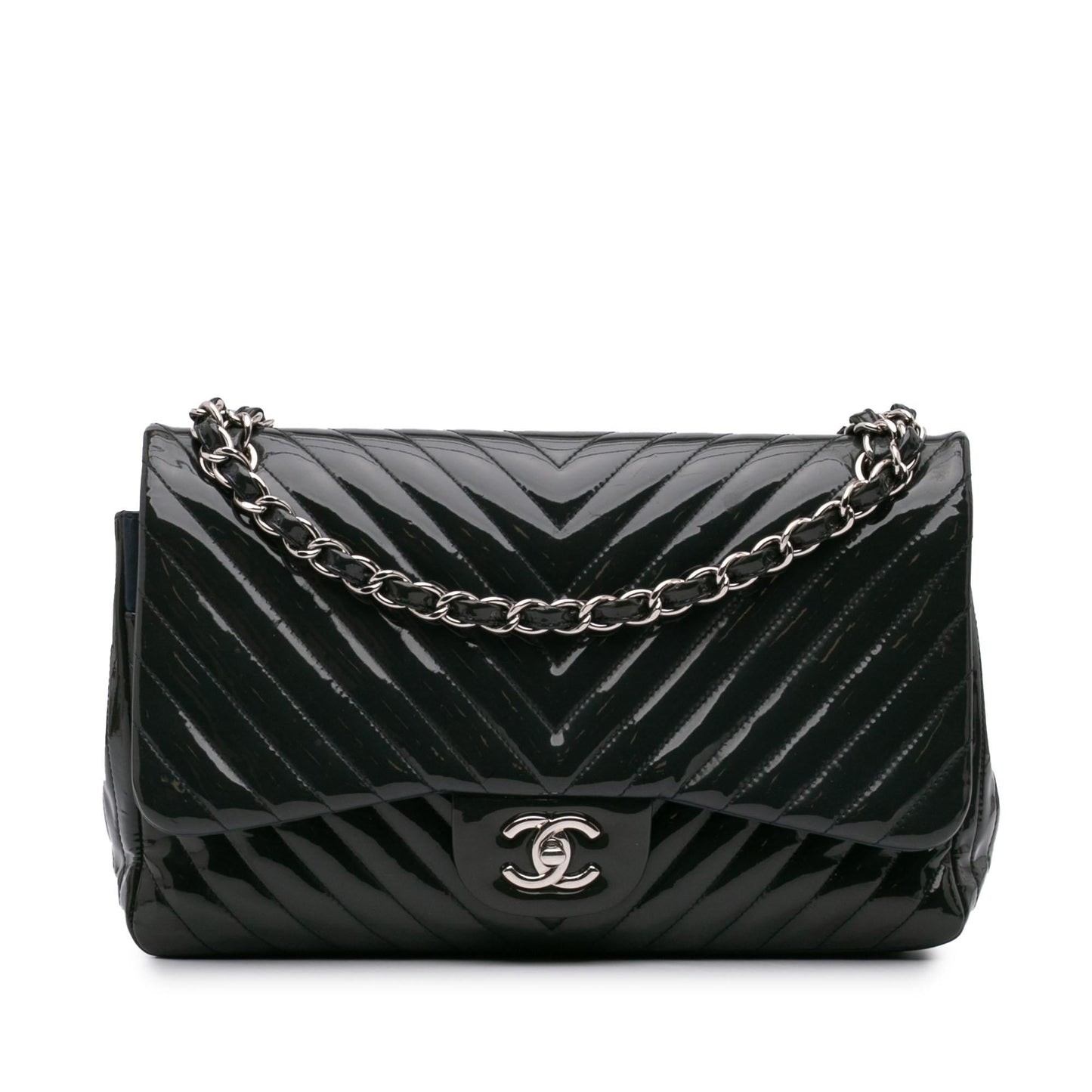 Chanel Jumbo Classic Chevron Patent Double Flap Handbag