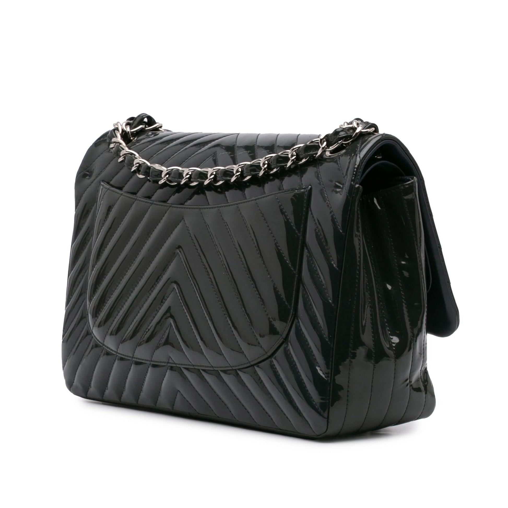 Chanel Jumbo Classic Chevron Patent Double Flap Handbag Flap 1